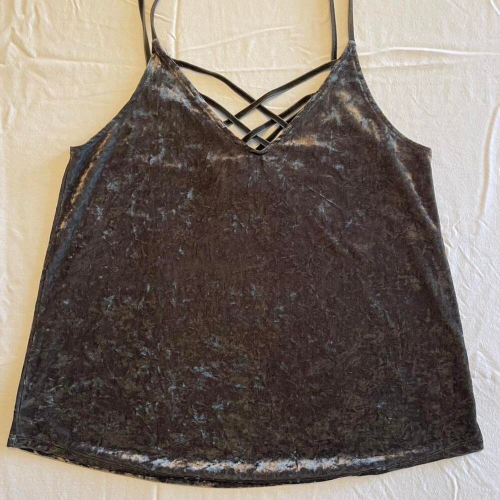 Dainty Forest Green Crushed Velvet Lattice Back V-Neck Strappy Cami Tank